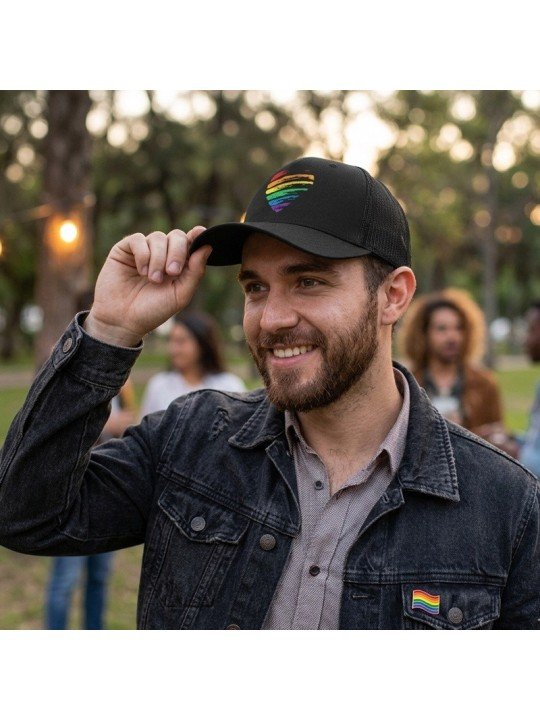 Gorra de rejilla con bordado de corazón LGTBI difuminado | Top Hats