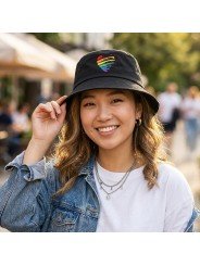 Bucket Hat by Top Hats, Heart LGTBI, Black 100% Cotton | Top Hats Spain