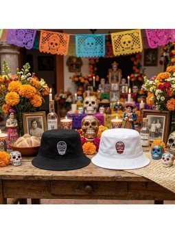 Sombrero Bordado con Calavera Mexicana | sombrero Streetwear Día de Muertos – 2 Colores