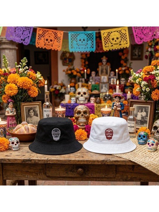 Sombrero Bordado con Calavera Mexicana | sombrero Streetwear Día de Muertos – 2 Colores