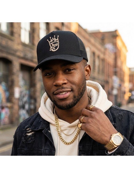 Gorra de rejilla KING con corona de Top Hats – gorra trucker bordada de estilo urbano