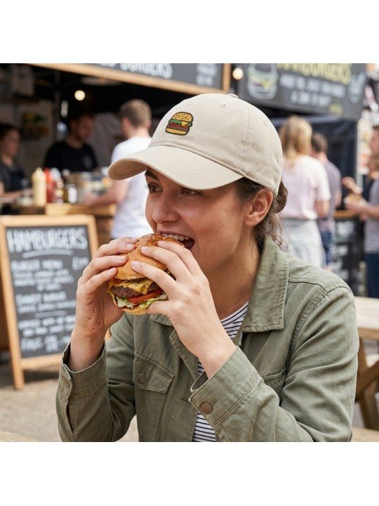 Gorra Bordada Hamburguesa de Top Hats | Gorra Ajustable Divertida de Comida