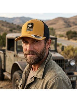 Mustard Mesh Cap with Embroidered Star & U.S. Army | Top Hats