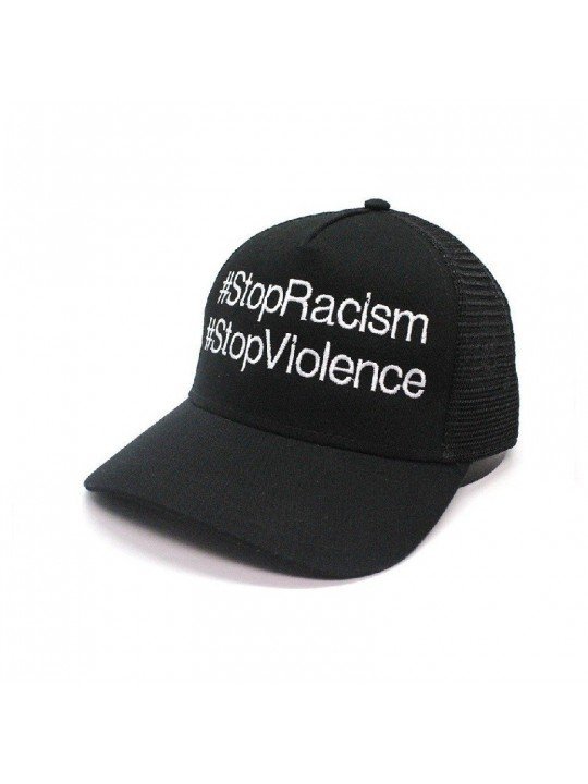 Gorra de Rejilla Top Hats con Bordado Stop Racism y Stop Violence | Gorra Trucker Ajustable