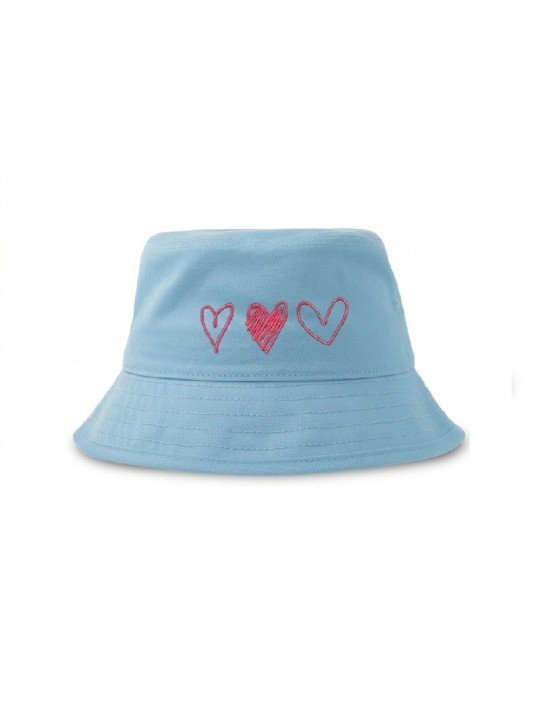 Sombrero Azul Celeste con 3 Corazones Bordados Rosa | Diseño Encantador