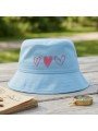 Sombrero Azul Celeste con 3 Corazones Bordados Rosa | Diseño Encantador