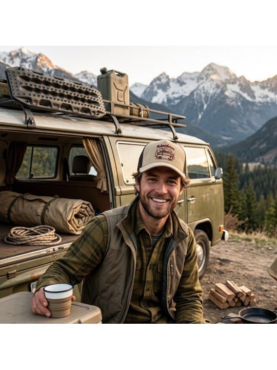 Gorra Trucker Top Hats Adventurer | Bordado de Van y Frontal Efecto Gamuza | Talla Adulto