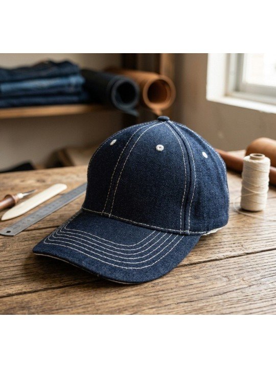 denim Cap with White Sandwich Visor | Adjustable Velcro Closure