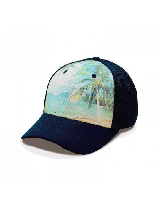 Adult Beach Palm Tree Cap | Tropical Print with PVC Adjustable Closure