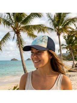 Gorra Playa con Palmeras Adulto | Diseño Tropical con Ajuste PVC