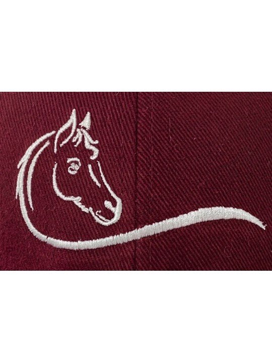 Burgundy Horse Embroidered Cap | Soft Crown Equestrian Style