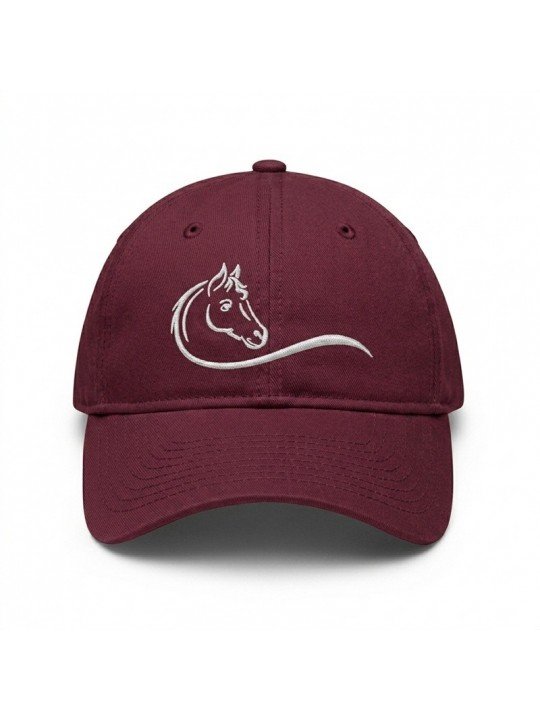 Burgundy Horse Embroidered Cap | Soft Crown Equestrian Style