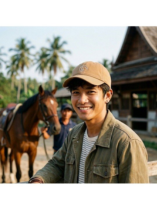 Gorra Camel Top Hats con Bordado de Caballo | Corona Blanda