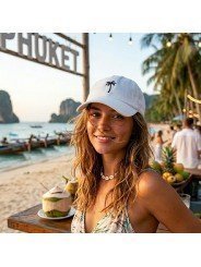 Gorra Top Hats con Palmera Bordada Blanca | Corona Blanda