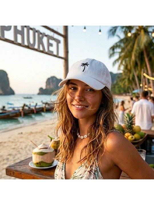 Gorra Top Hats con Palmera Bordada Blanca | Corona Blanda