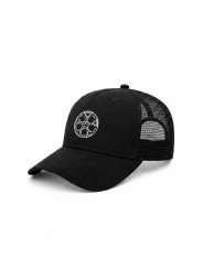 Black Top Hats Trucker Cap with Embroidered Wheel Design