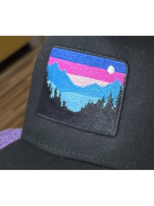 Top Hats Mountain Embroidered Cap in Blue and Pink Tones