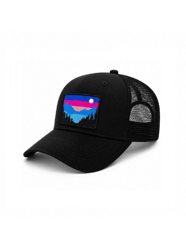 Gorra Top Hats con Bordado de Montañas en Tonos Azul y Rosa