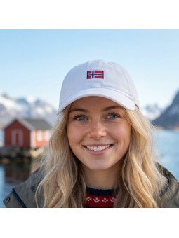 White Cap with Embroidered Norway Flag | Unisex Casual Cap