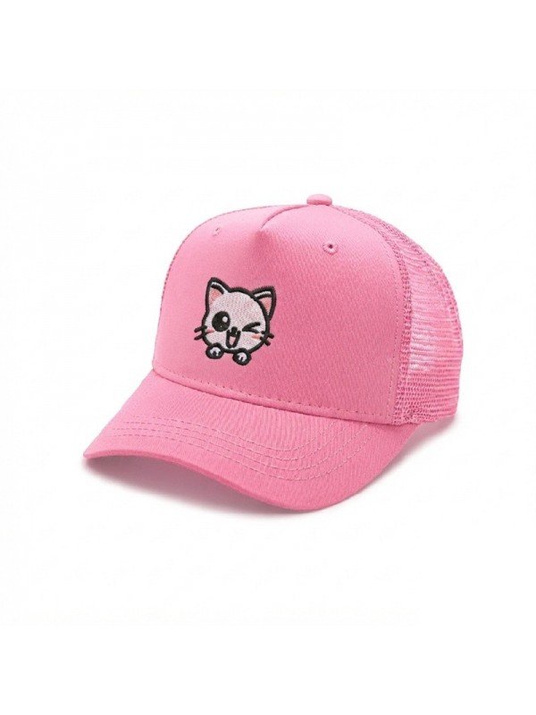 Gorra de rejilla con un divertido gato bordado de top hats