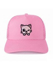 Top Hats Trucker Mesh Cap with Funny Winking Cat Embroidery