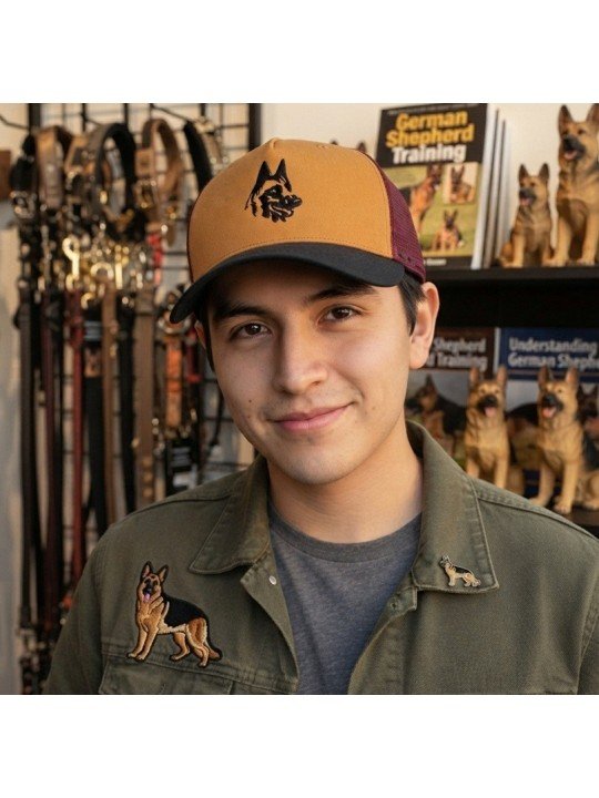 Top Hats Trucker Cap with Embroidered German Shepherd Face