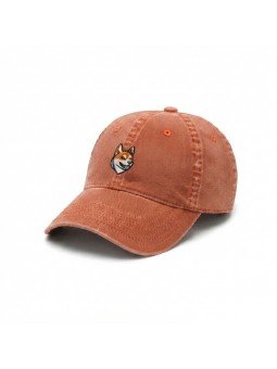 Gorra envejecida naranja con perro Shiba bordado | Top Hats