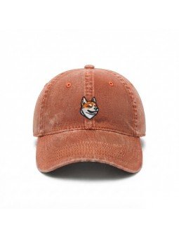 Gorra envejecida naranja con perro Shiba bordado | Top Hats