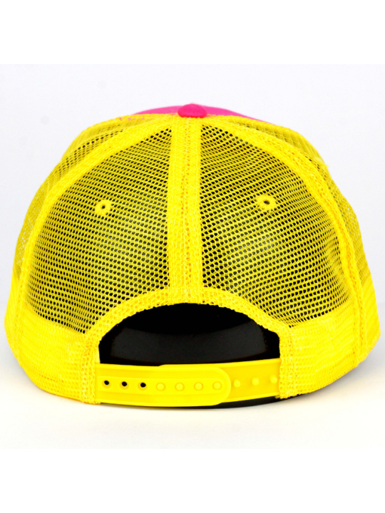 Pink & Yellow Embroidered Trucker Cap | Palm & Waves
