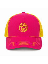 Gorra Trucker Rosa y Amarilla Bordada | Palmera y Olas