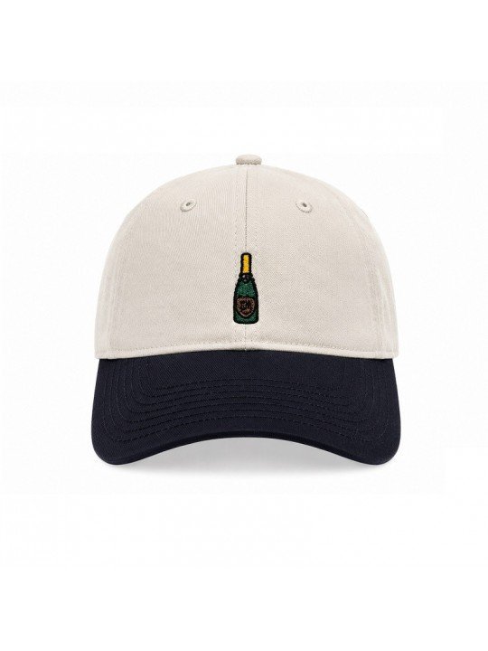 Beige & Black Embroidered Dad Cap | Bottle Design