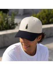 Beige & Black Embroidered Dad Cap | Bottle Design