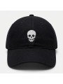 Black Cap with Embroidered Skull | Top Hats