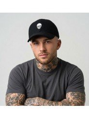 Black Cap with Embroidered Skull | Top Hats