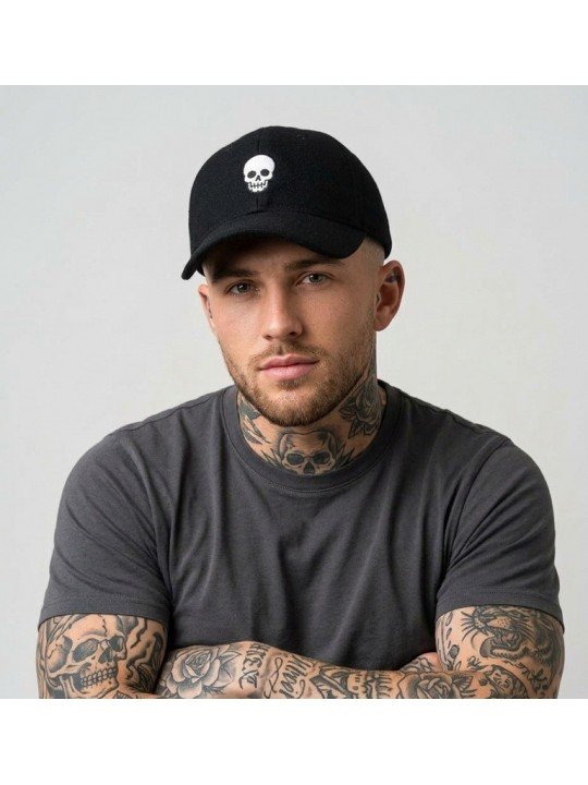 Gorra Negra con Calavera Bordada | Top Hatss