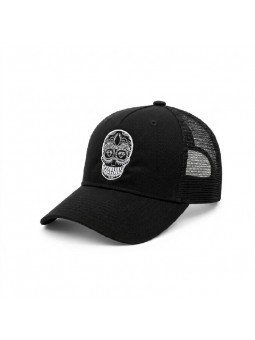 Trucker Cap with Embroidered Mexican Skull | Top Hats