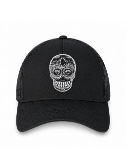 Trucker Cap with Embroidered Mexican Skull | Top Hats