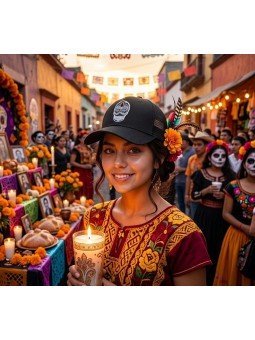 Trucker Cap with Embroidered Mexican Skull | Top Hats