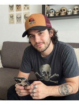 Top Hats Cap with Embroidered Skull Wearing a Cap